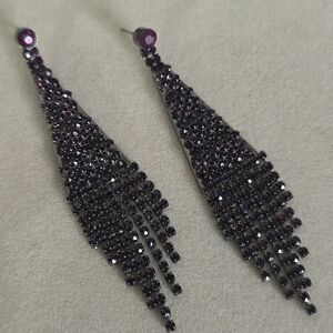 Statement Purple Rhinestone Drop Earrings